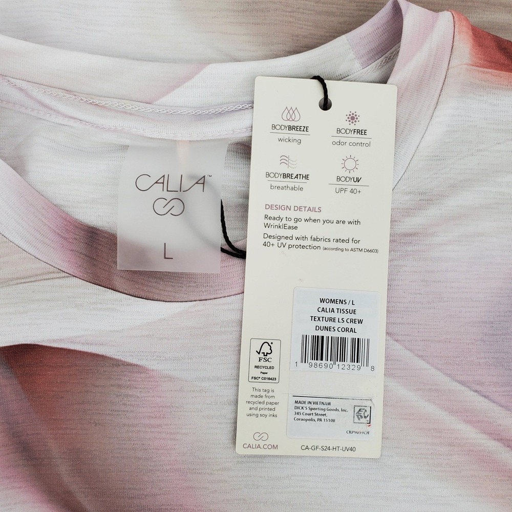 Calia Womens Large Tissue Texture Long Sleeve Crew Dunes Coral Moisture Wicking - Picture 5 of 8